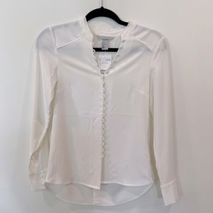Beautiful white blouse with button loops & fabric covered buttons.